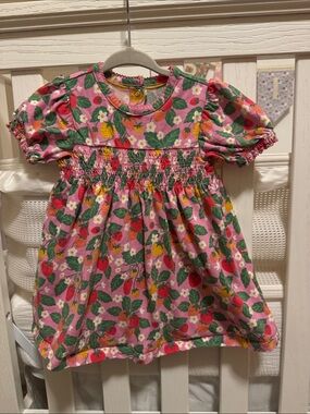 Baby Boden Pink Strawberry Floral Smocked Casual Dress